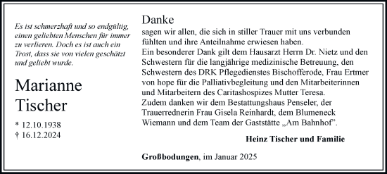 Traueranzeige von Marianne Tischer von Thüringer Allgemeine