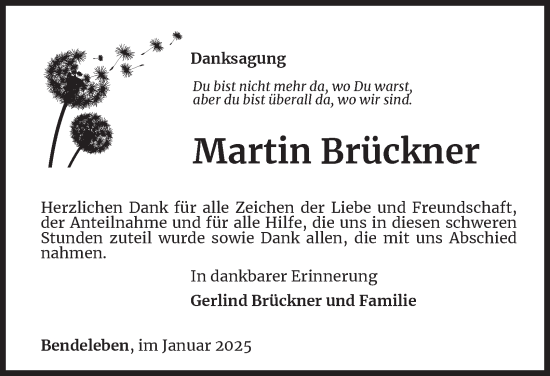 Traueranzeige von Martin Brückner von Thüringer Allgemeine