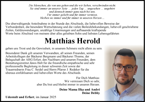 Traueranzeige von Matthias Herold von Thüringer Allgemeine, Thüringische Landeszeitung