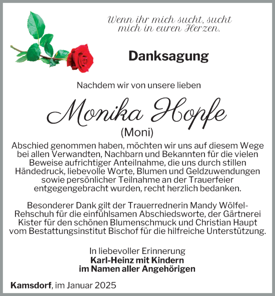 Traueranzeige von Monika Hopfe