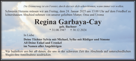 Traueranzeige von Regina Garbaya-Cay von Thüringer Allgemeine