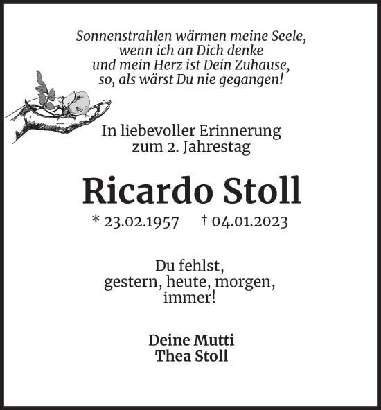 Traueranzeige von Ricardo Stoll von Thüringer Allgemeine, Thüringische Landeszeitung