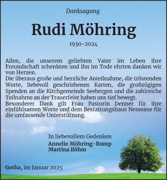 Traueranzeige von Rudi Möhring von Thüringer Allgemeine, Thüringische Landeszeitung
