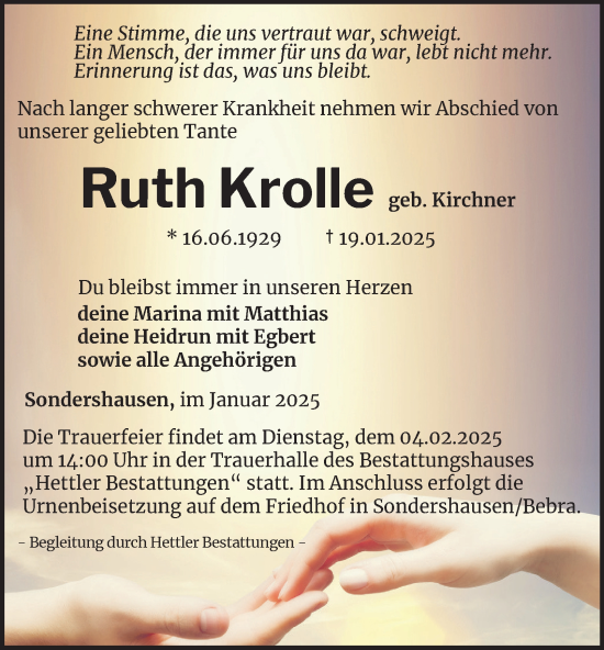 Traueranzeige von Ruth Krolle von Thüringer Allgemeine