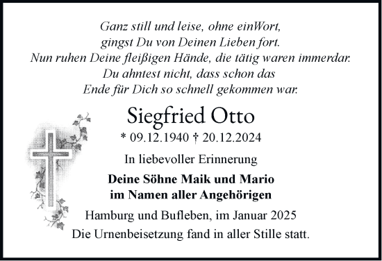 Traueranzeige von Siegfried Otto von Thüringer Allgemeine, Thüringische Landeszeitung