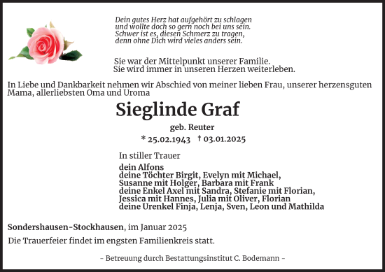 Traueranzeige von Sieglinde Graf