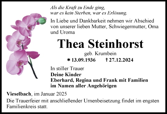 Traueranzeige von Thea Steinhorst von Thüringer Allgemeine, Thüringische Landeszeitung
