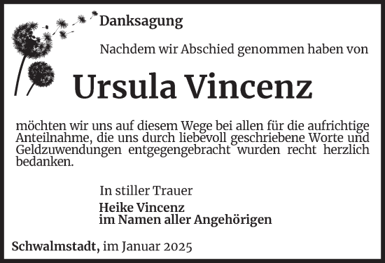 Traueranzeige von Ursula Vincenz