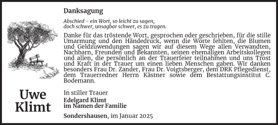 Traueranzeige von Uwe Klimt von Thüringer Allgemeine