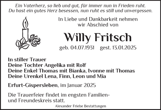 Traueranzeige von Willy Fritsch