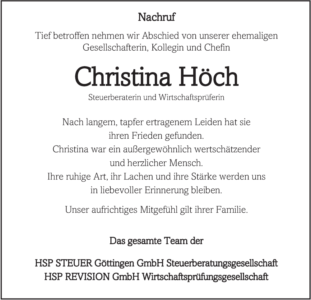  Traueranzeige für Christina Höch vom 25.10.2025 aus Thüringer Allgemeine