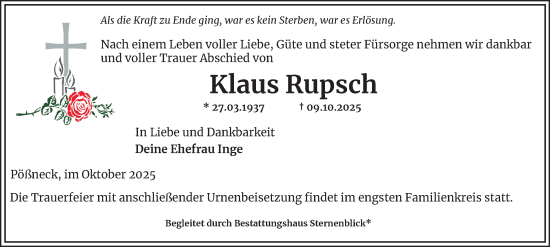 Traueranzeige von Klaus Rupsch von Thüringer Allgemeine