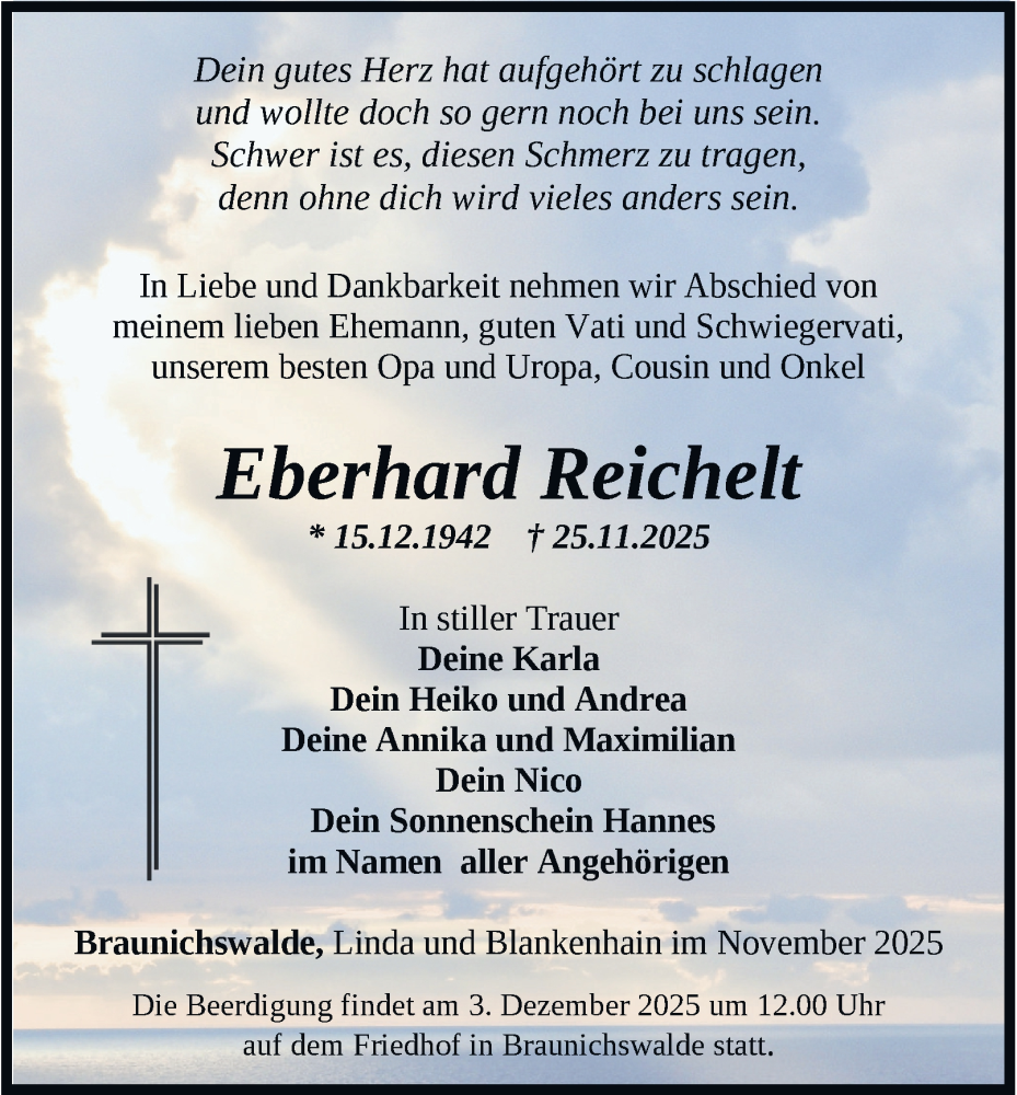  Traueranzeige für Eberhard Reichelt vom 29.11.2025 aus Ostthüringer Zeitung