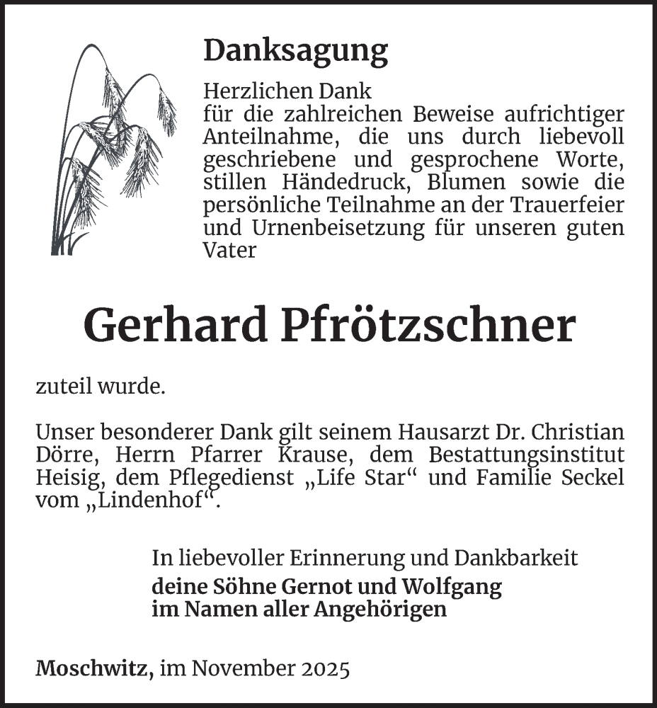  Traueranzeige für Gerhard Pfrötzschner vom 28.11.2025 aus Ostthüringer Zeitung