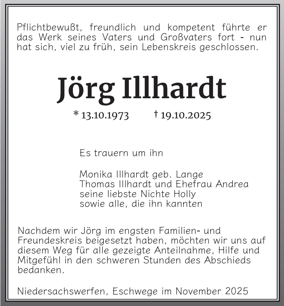  Traueranzeige für Jörg Illhardt vom 15.11.2025 aus Thüringer Allgemeine