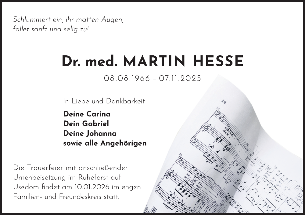  Traueranzeige für Martin Hesse vom 29.11.2025 aus Thüringer Allgemeine, Thüringische Landeszeitung