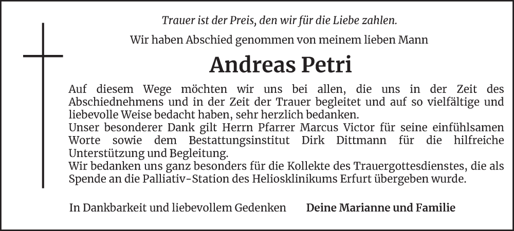  Traueranzeige für Andreas Petri vom 20.12.2025 aus Thüringer Allgemeine, Thüringische Landeszeitung