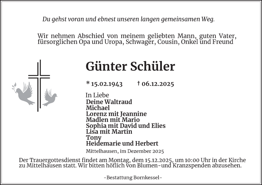  Traueranzeige für Günter Schüler vom 11.12.2025 aus Thüringer Allgemeine, Thüringische Landeszeitung