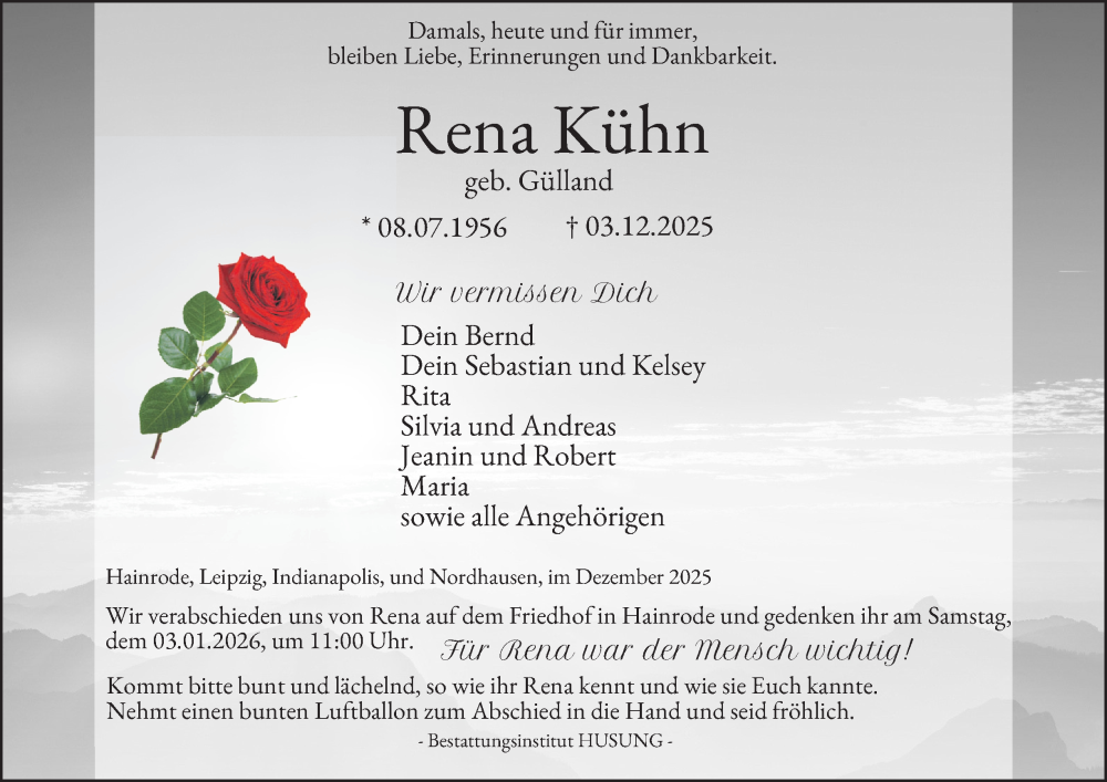  Traueranzeige für Rena Kühn vom 20.12.2025 aus Thüringer Allgemeine