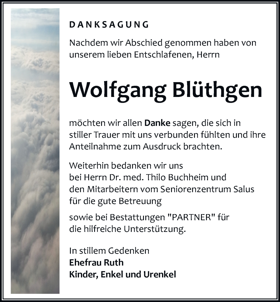  Traueranzeige für Wolfgang Blüthgen vom 13.12.2025 aus Ostthüringer Zeitung