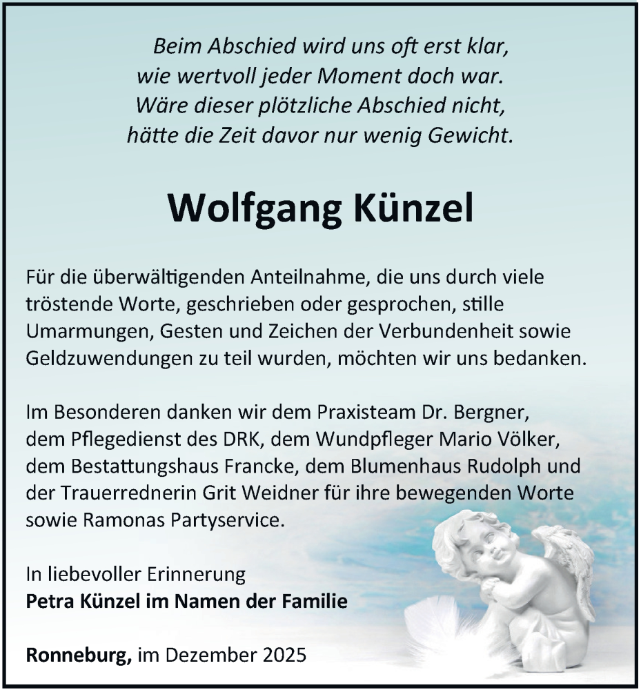 Traueranzeige für Wolfgang Künzel vom 27.12.2025 aus Ostthüringer Zeitung