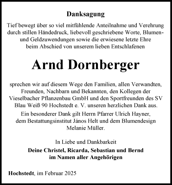 Traueranzeige von Arnd Dornberger von Thüringer Allgemeine, Thüringische Landeszeitung