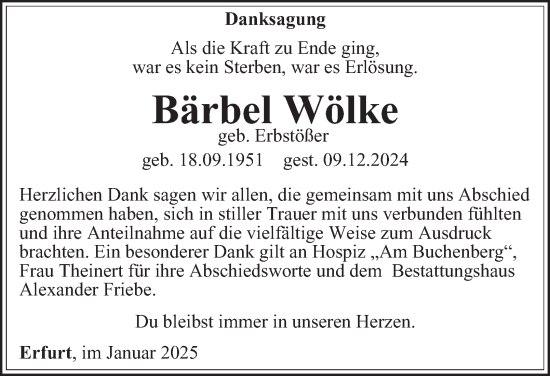 Traueranzeige von Bärbel Wölke