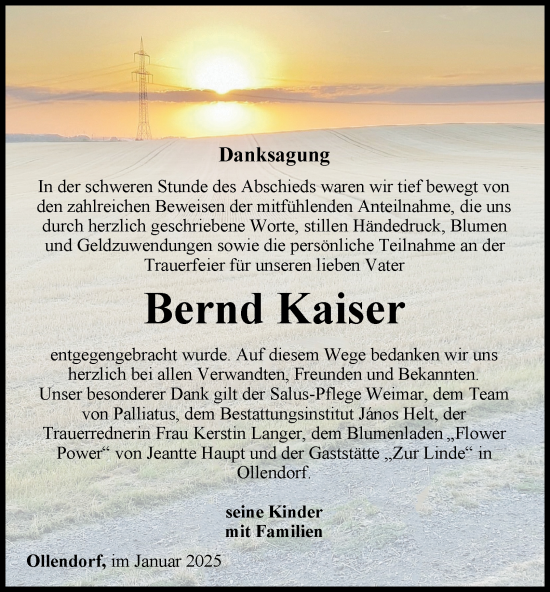 Traueranzeige von Bernd Kaiser von Thüringer Allgemeine, Thüringische Landeszeitung