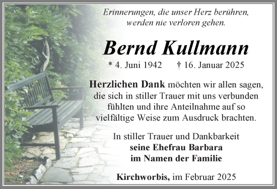 Traueranzeige von Bernd Kullmann von Thüringer Allgemeine
