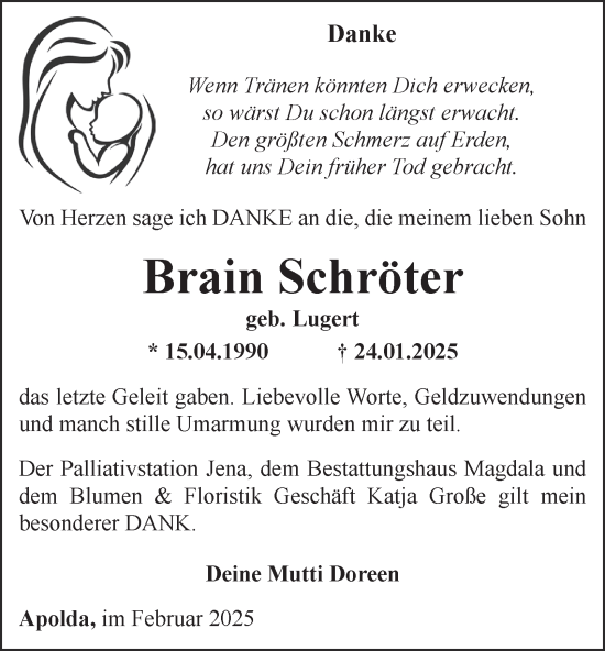 Traueranzeige von Brain Schröter von Thüringer Allgemeine, Thüringische Landeszeitung