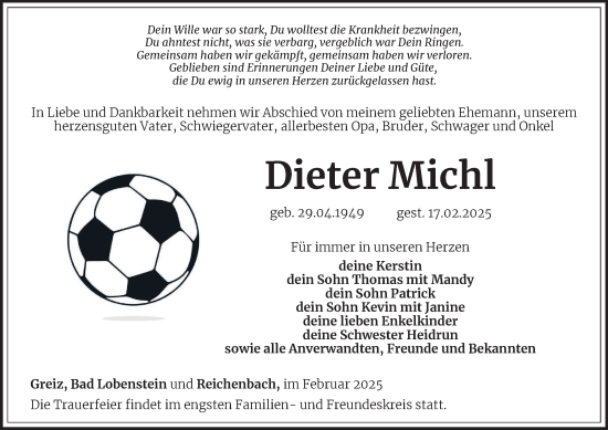 Traueranzeige von Dieter Michl