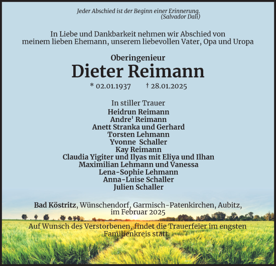 Traueranzeige von Dieter Reimann