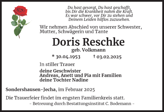 Traueranzeige von Doris Reschke