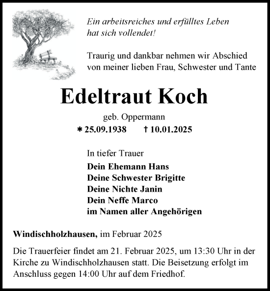 Traueranzeige von Edeltraut Koch von Thüringer Allgemeine, Thüringische Landeszeitung