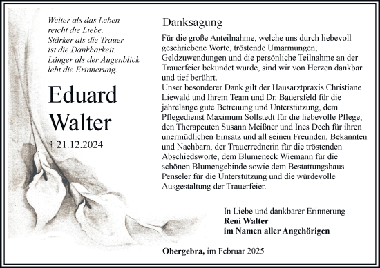 Traueranzeige von Eduard Walter von Thüringer Allgemeine