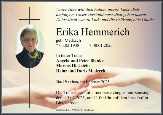 Traueranzeige von Erika Hemmerich von Thüringer Allgemeine