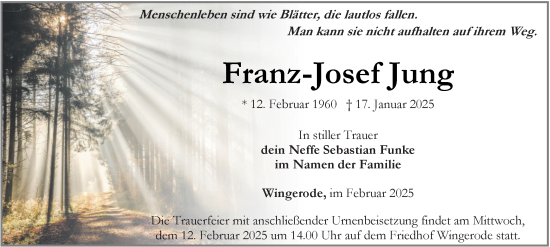 Traueranzeige von Franz-Josef Jung von Thüringer Allgemeine