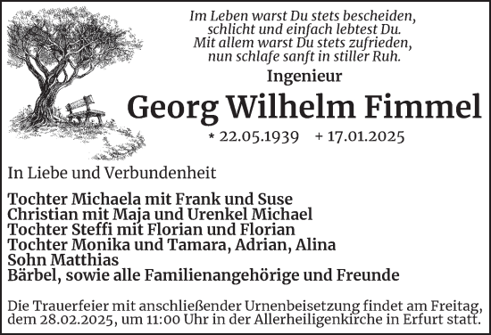 Traueranzeige von Georg Wilhelm Fimmel