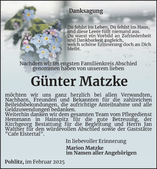 Traueranzeige von Günter Matzke
