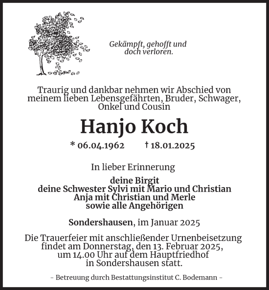 Traueranzeige von Hanjo Koch