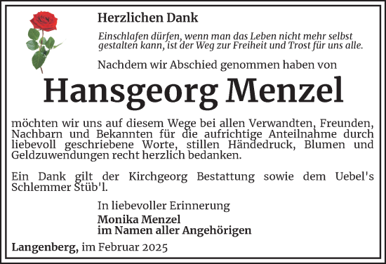Traueranzeige von Hansgeorg Menzel