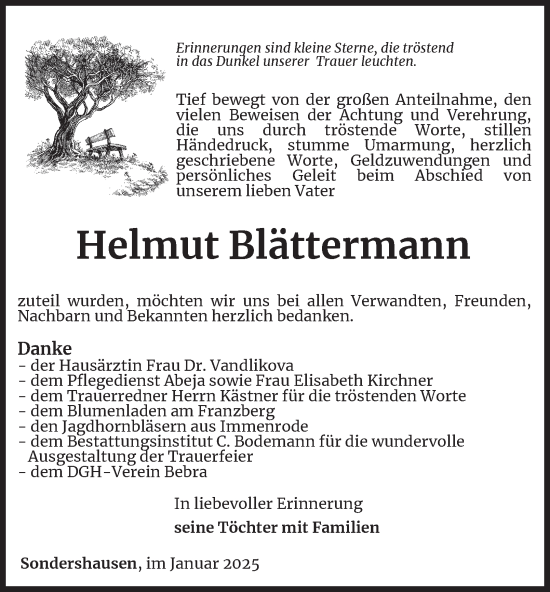 Traueranzeige von Helmut Blättermann