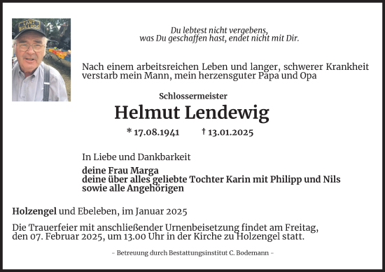 Traueranzeige von Helmut Lendewig