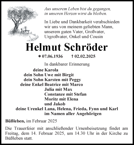 Traueranzeige von Helmut Schröder von Thüringer Allgemeine, Thüringische Landeszeitung