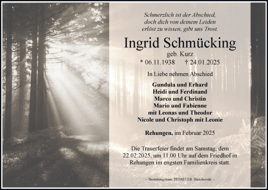 Traueranzeige von Ingrid Schmücking von Thüringer Allgemeine