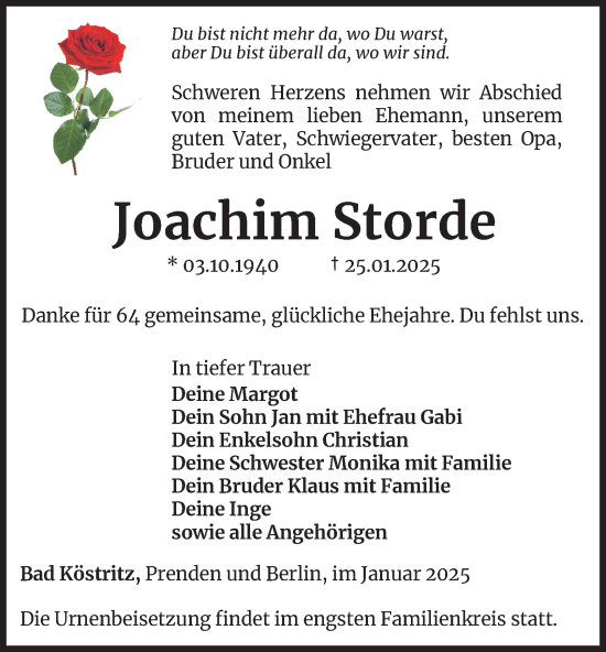Traueranzeige von Joachim Storde