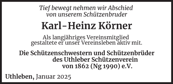 Traueranzeige von Karl-Heinz Körner von Thüringer Allgemeine