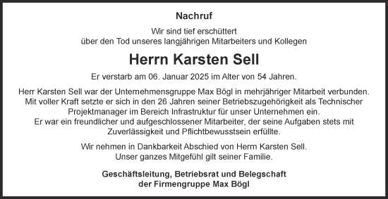 Traueranzeige von Karsten Sell