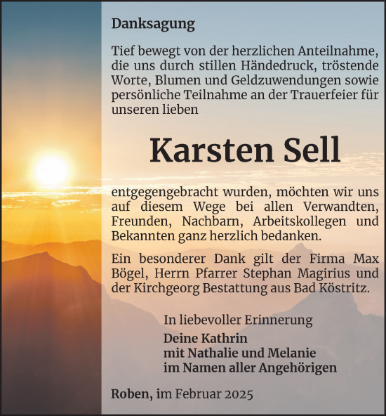 Traueranzeige von Karsten Sell