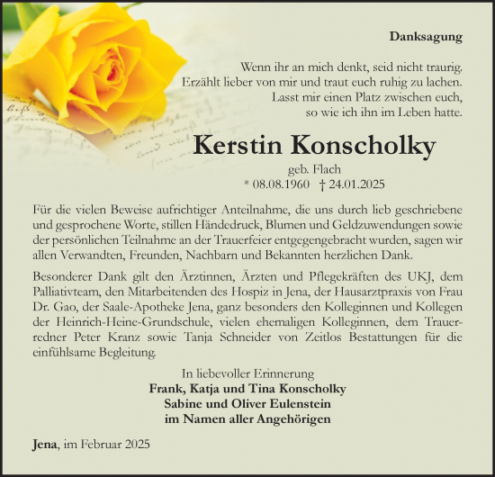 Traueranzeige von Kerstin Konscholky von Ostthüringer Zeitung